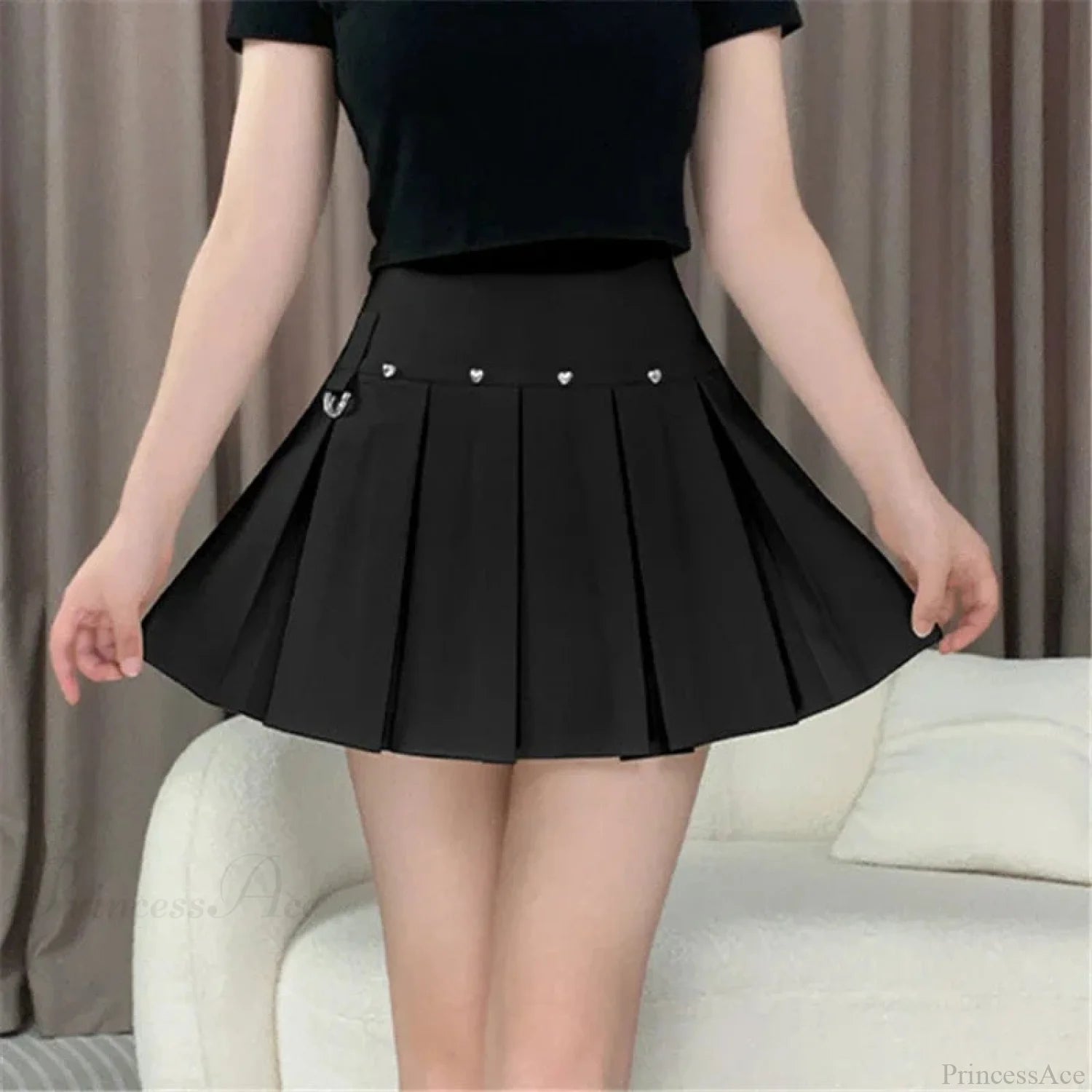 Rivet Pleated A-line Urban Skirt black / XS