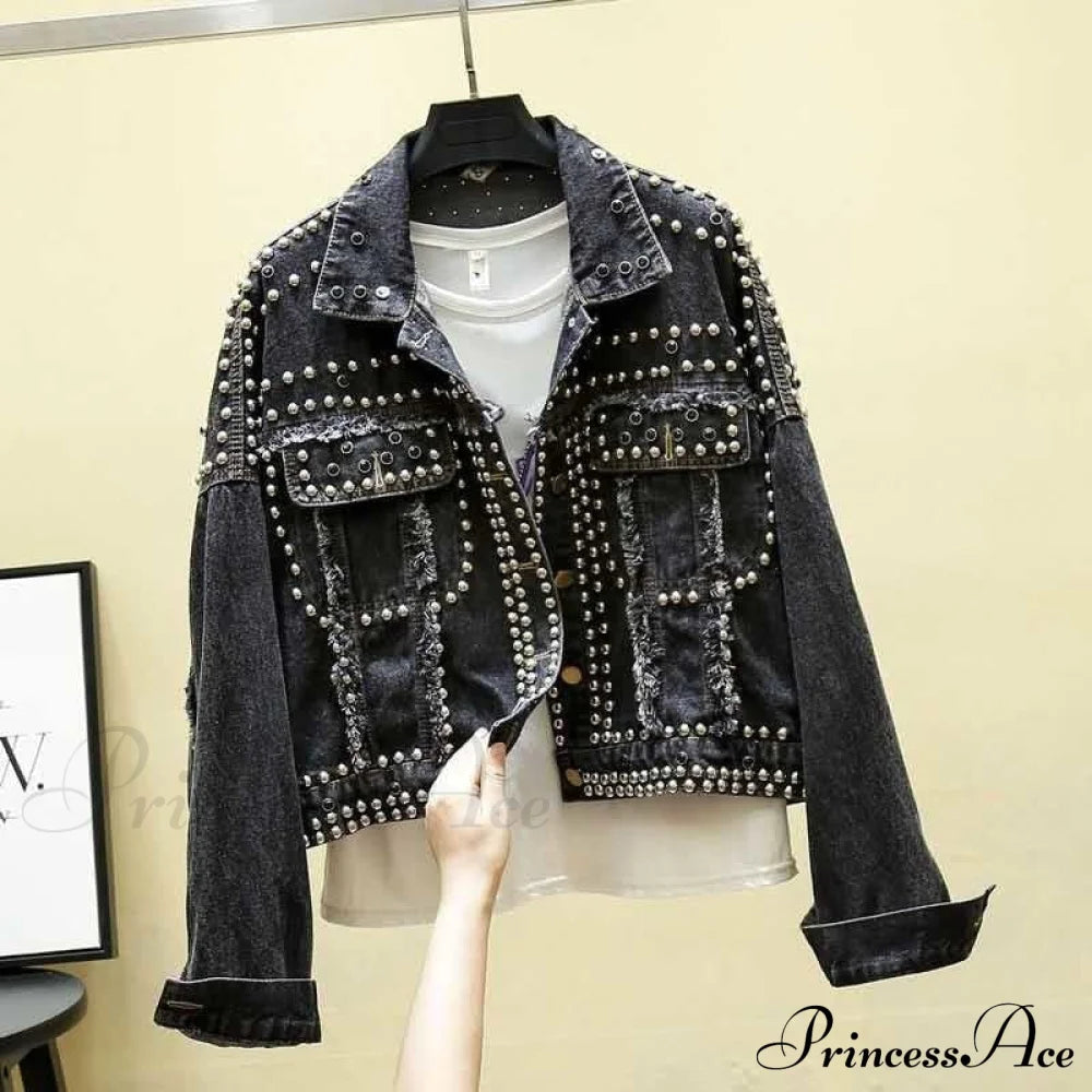 Rivet Studded Denim Jacket Black / M