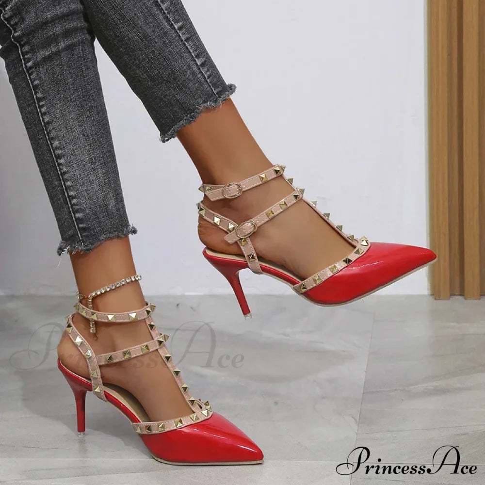 Rivets Sandals Summer Thick Fine High-Heeled Pointed Stiletto Nightclub High Heel