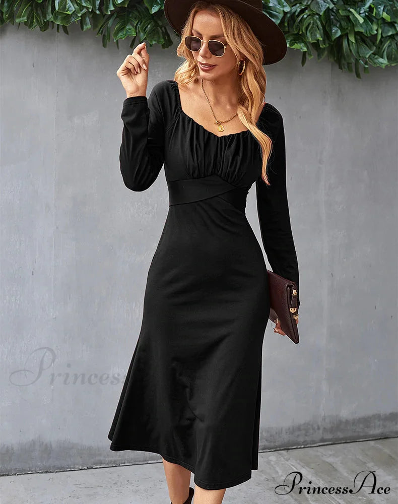 Romantic Dress - Solid Color Bottoming M / Gray