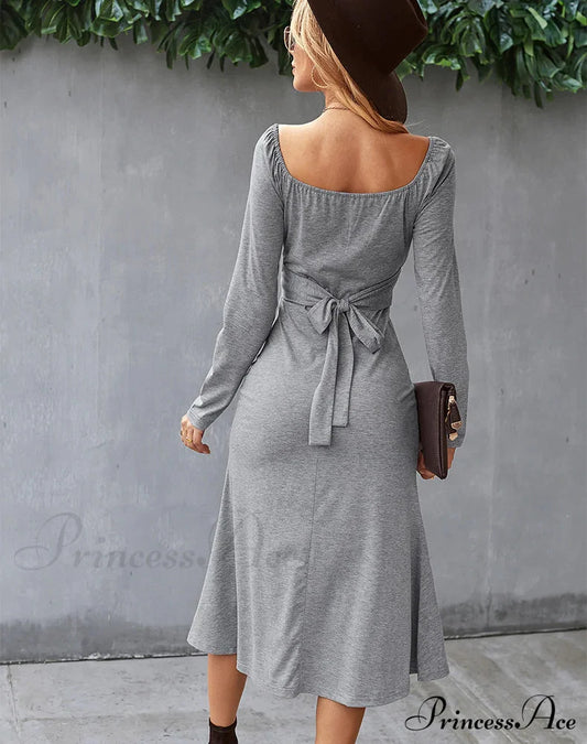 Romantic Dress - Solid Color Bottoming S / Gray
