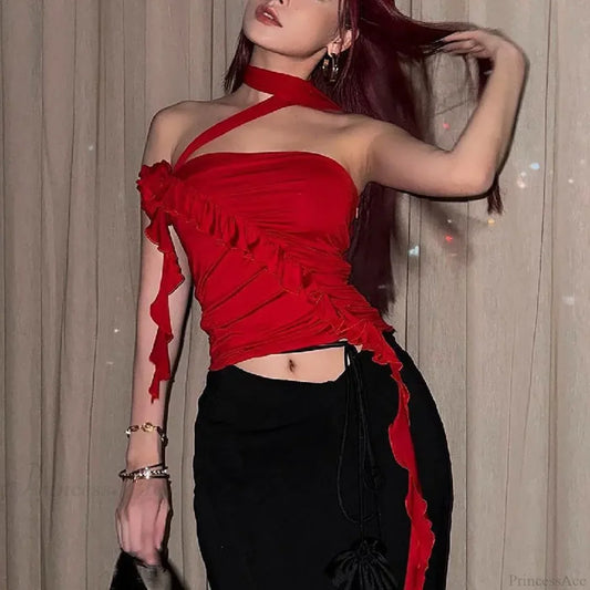 Rose Bandage Off Shoulder Halter Backless Bare Midriff Tube Crop Top croptop-250126