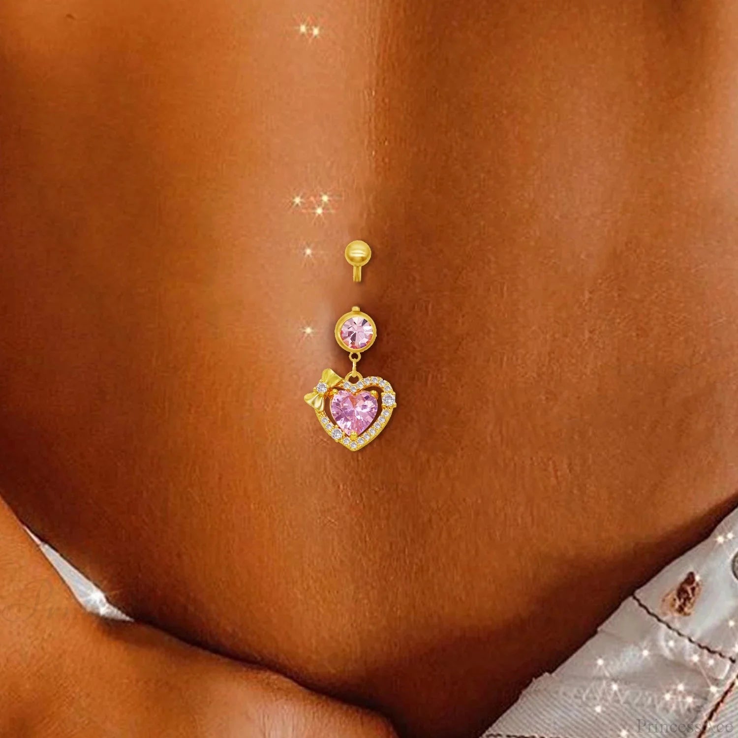 Rose Center Gothic Zircon Navel Ring Gold-color / CHINA