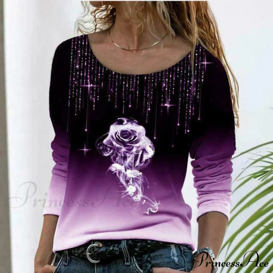 Rose Print Elegant Shirt Purple Best Sellings clothes Plus Size Sale tops Topseller