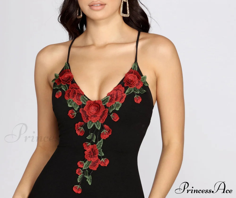 Rose Embroidered Stylish Bodycon Dress Dressy Dresses