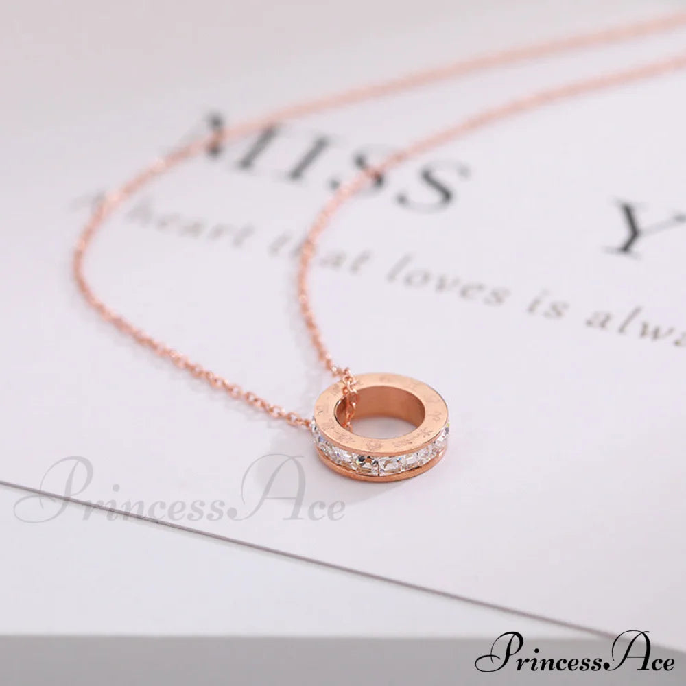 Rose Gold Roman Numeral Titanium Steel Necklace