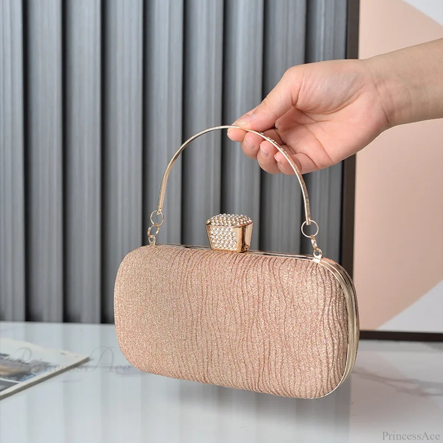 Rose Gold Sequin Evening Clutch Shoulder Bag clutchbag-250126