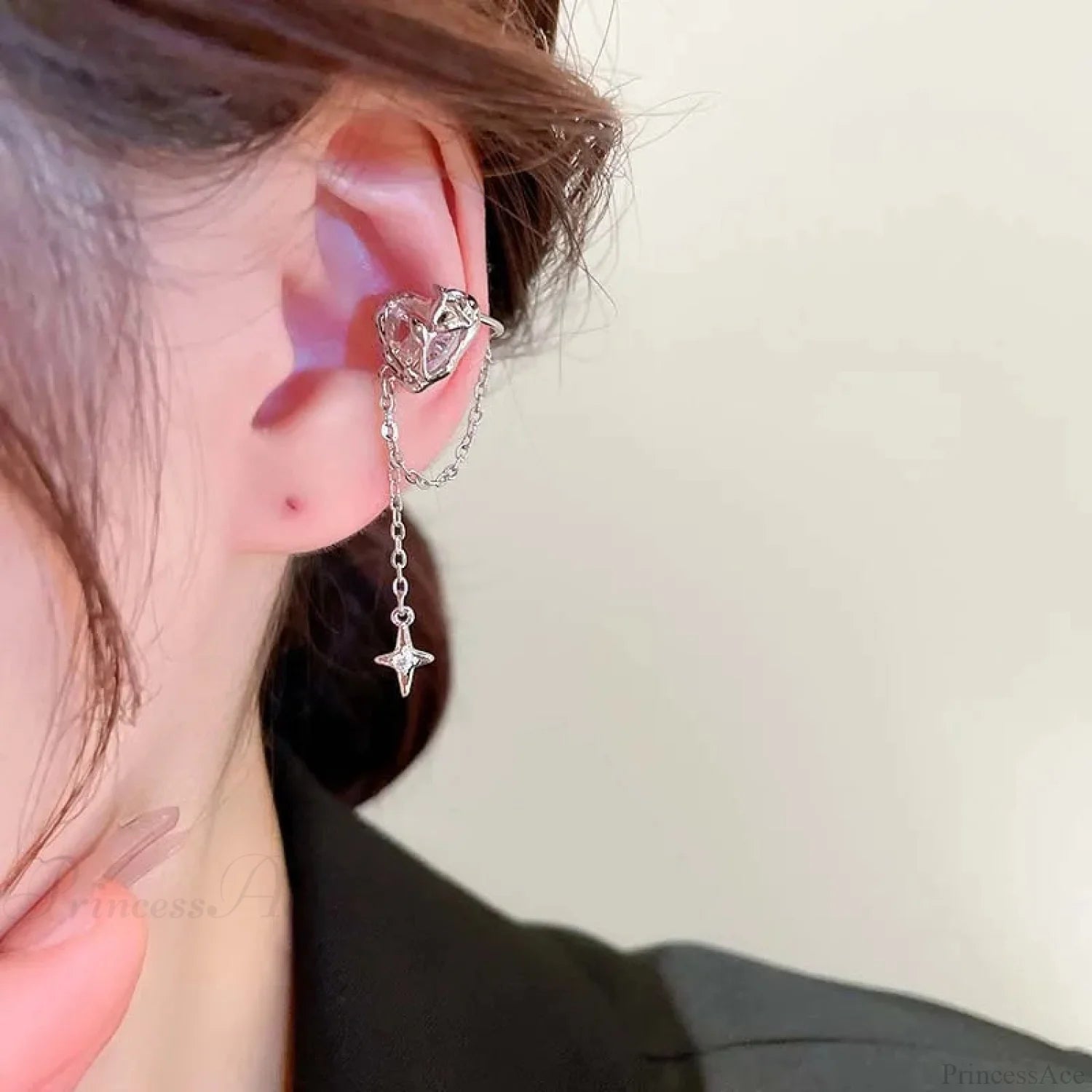 Rose Quartz Heart Celestial Fringe Clip Earring color1
