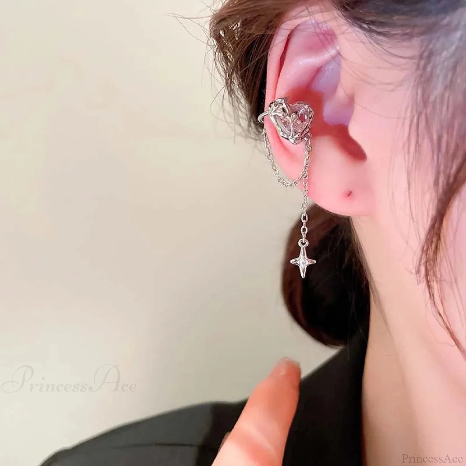 Rose Quartz Heart Celestial Fringe Clip Earring color2