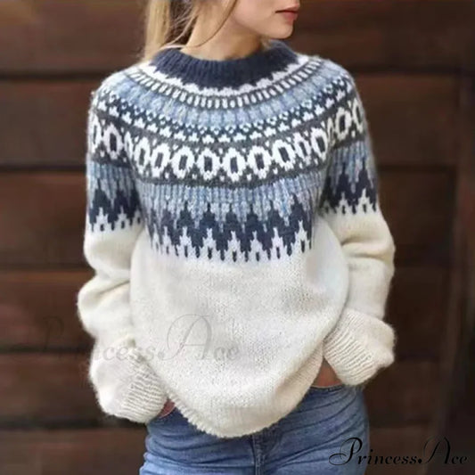 Round Neck Casual Cozy Comfortable Loose Long Sleeve Stylish Autumnal Sweater White / S Sweaters-L