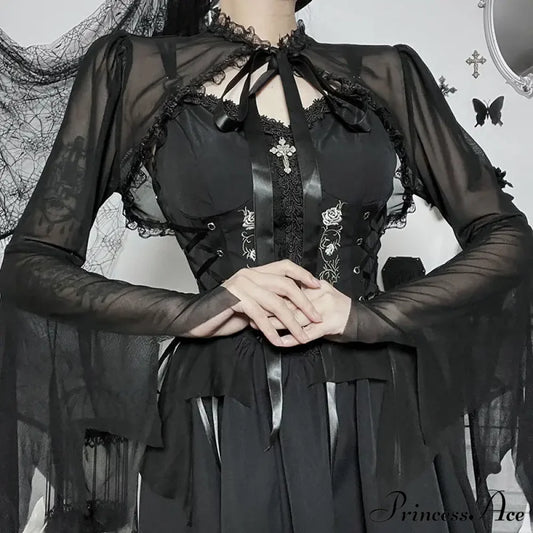 Round Neck Serrated Edge Thin Gothic Lolita Pleated Cardigan