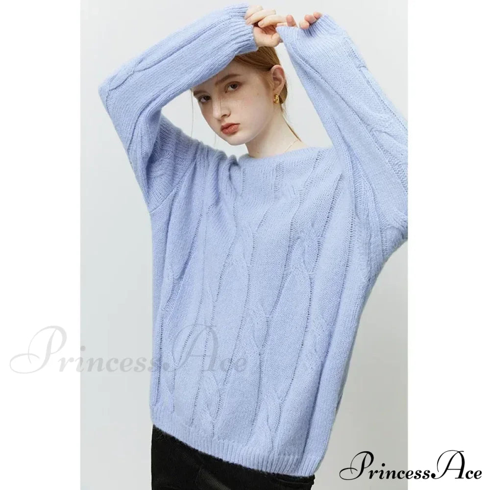 Round Neck Twisted Mohair Casual Solid Full Sleeve Christmas Sweater Lavender / Xs Sweaters-L