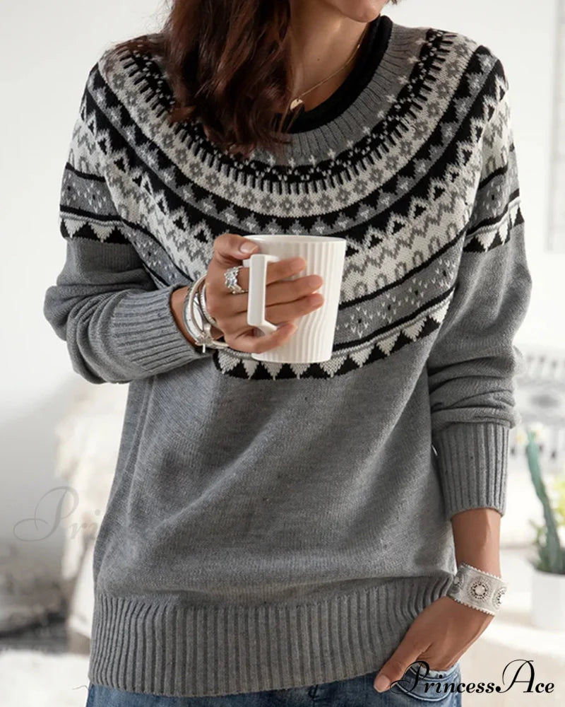 Sweaters with round neck and geometric print Gray 23BF clothes discount pullovers SALE Sweaters sweaters & cardigans Tops/Blouses