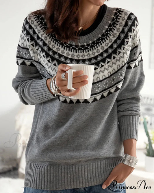 Sweaters with round neck and geometric print Gray 23BF clothes discount pullovers SALE Sweaters sweaters & cardigans Tops/Blouses