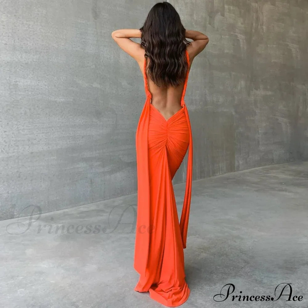 Ruched Backless Gown Party Club Maxi Dress