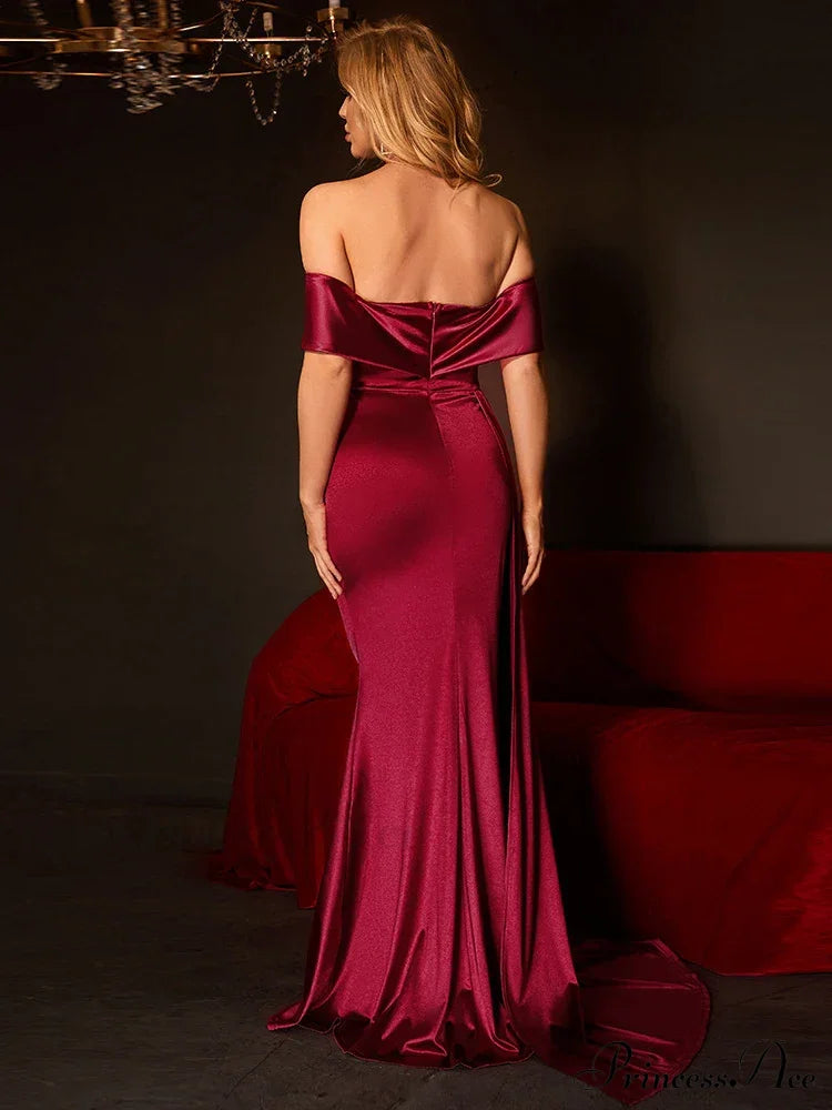 Ruched Long Satin Party Dress Partydress-241208