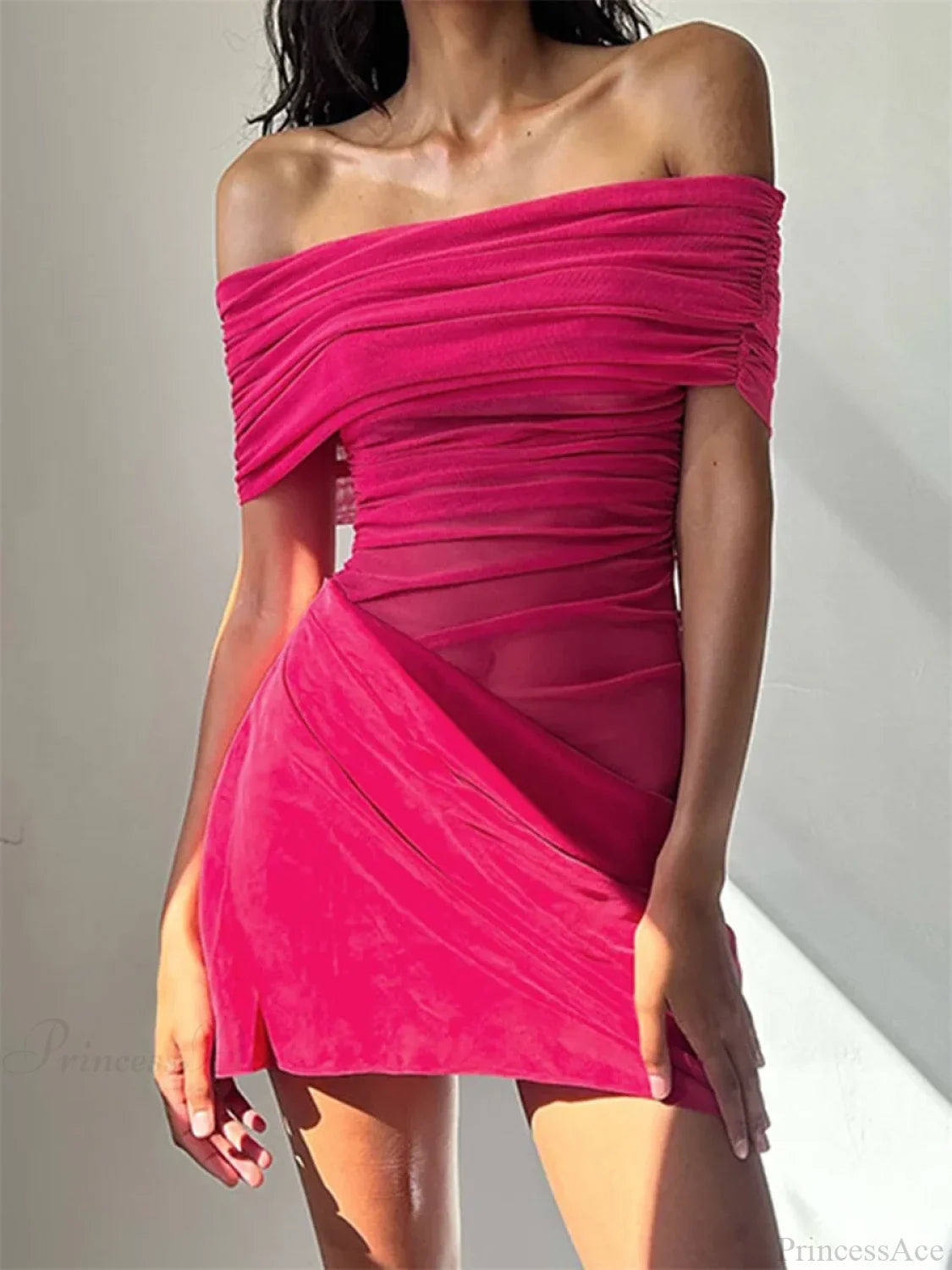 Ruched Mesh Party Mini Dress rose / S minidress-250223