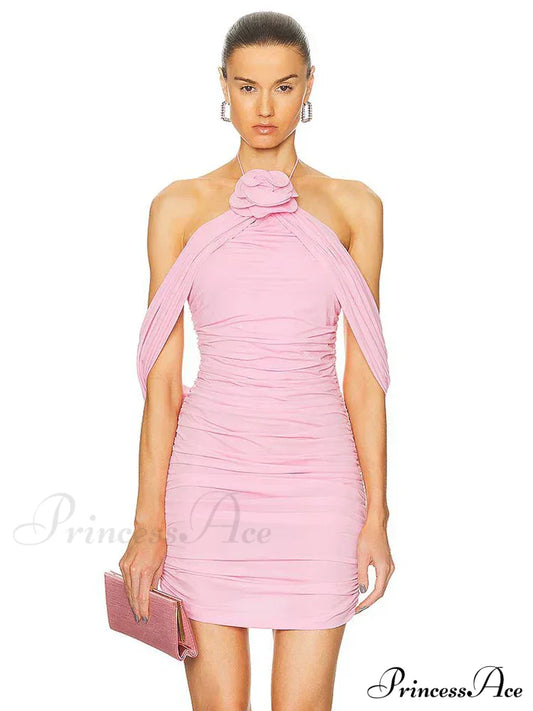 Ruched Off-Shoulder Black Party Dress Pink / Xs Partydress-241208