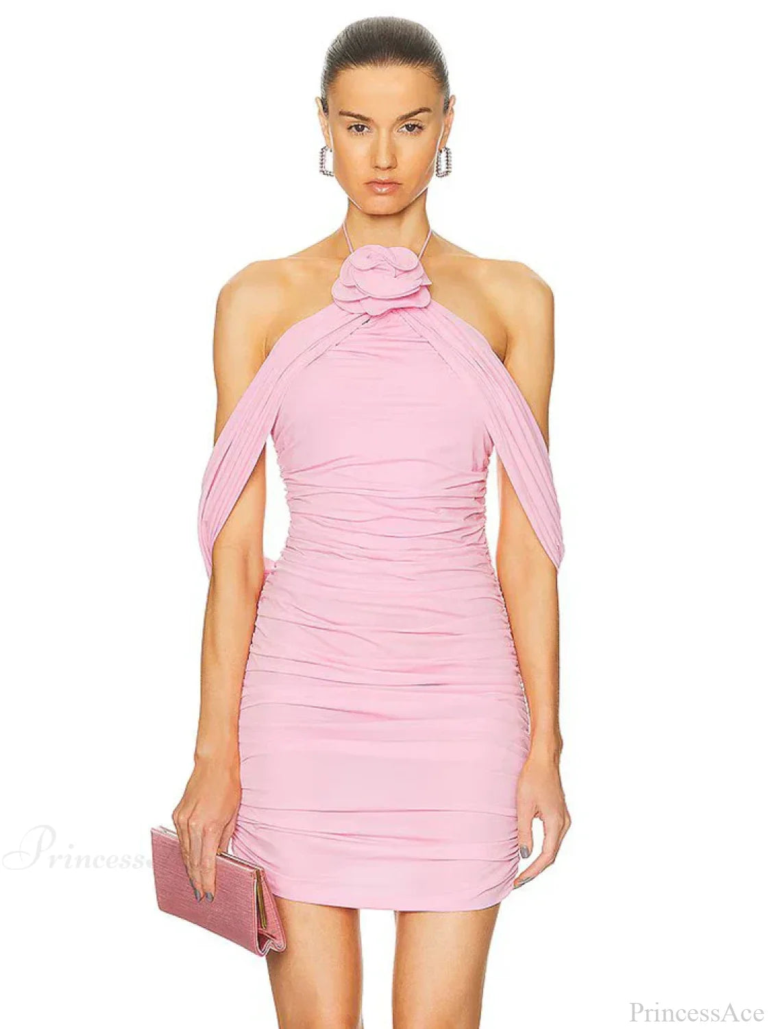 Ruched Off-Shoulder Black Party Dress Pink / Xs Partydress-241208