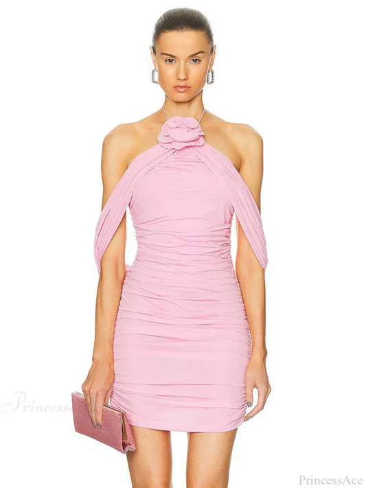 Ruched Off-Shoulder Black Party Dress Pink / Xs Partydress-241208