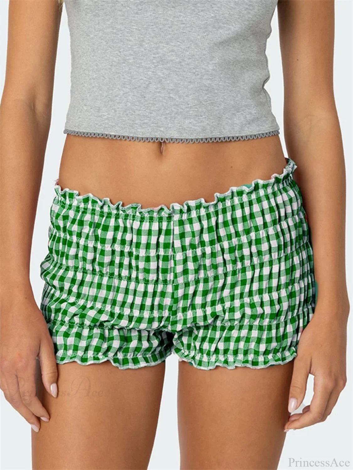 Ruched Plaid Slim Fit Short Brown / S short-250223
