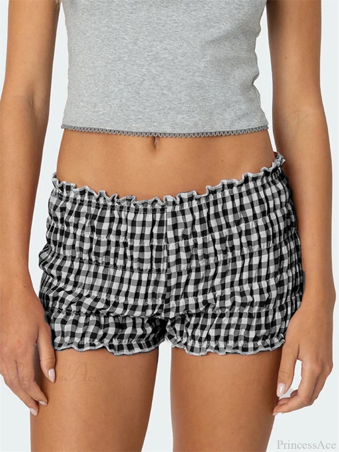 Ruched Plaid Slim Fit Short green / S short-250223