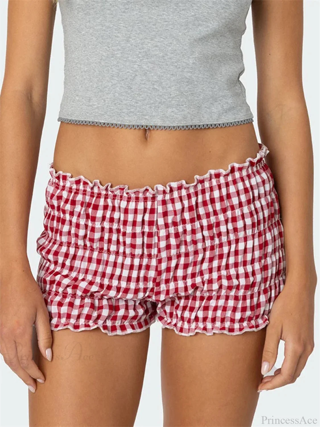 Ruched Plaid Slim Fit Short red / S short-250223