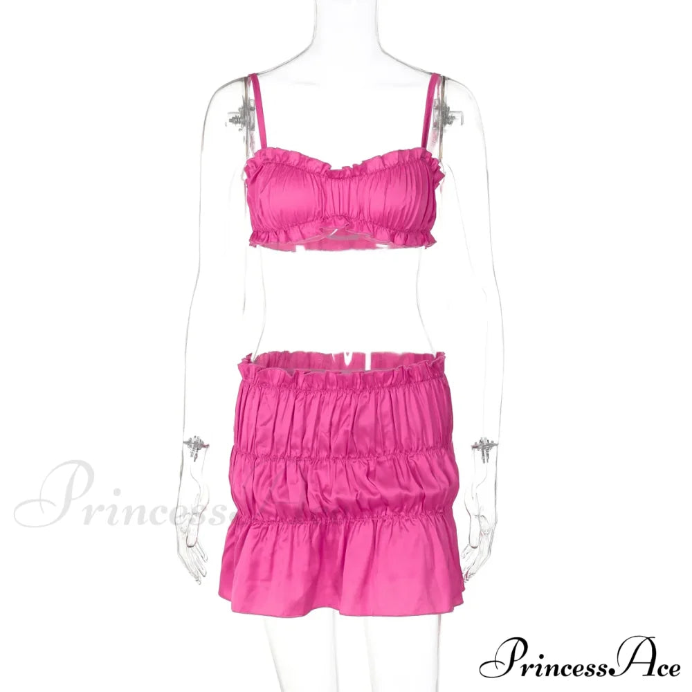 Ruched Satin Bralette Charming And Mini Skirt Set Top Skirts 2 Pieces