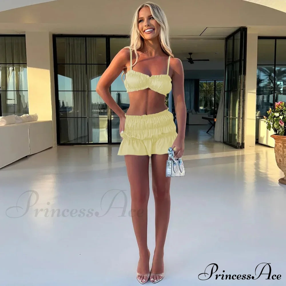 Ruched Satin Bralette Charming And Mini Skirt Set Top Skirts 2 Pieces
