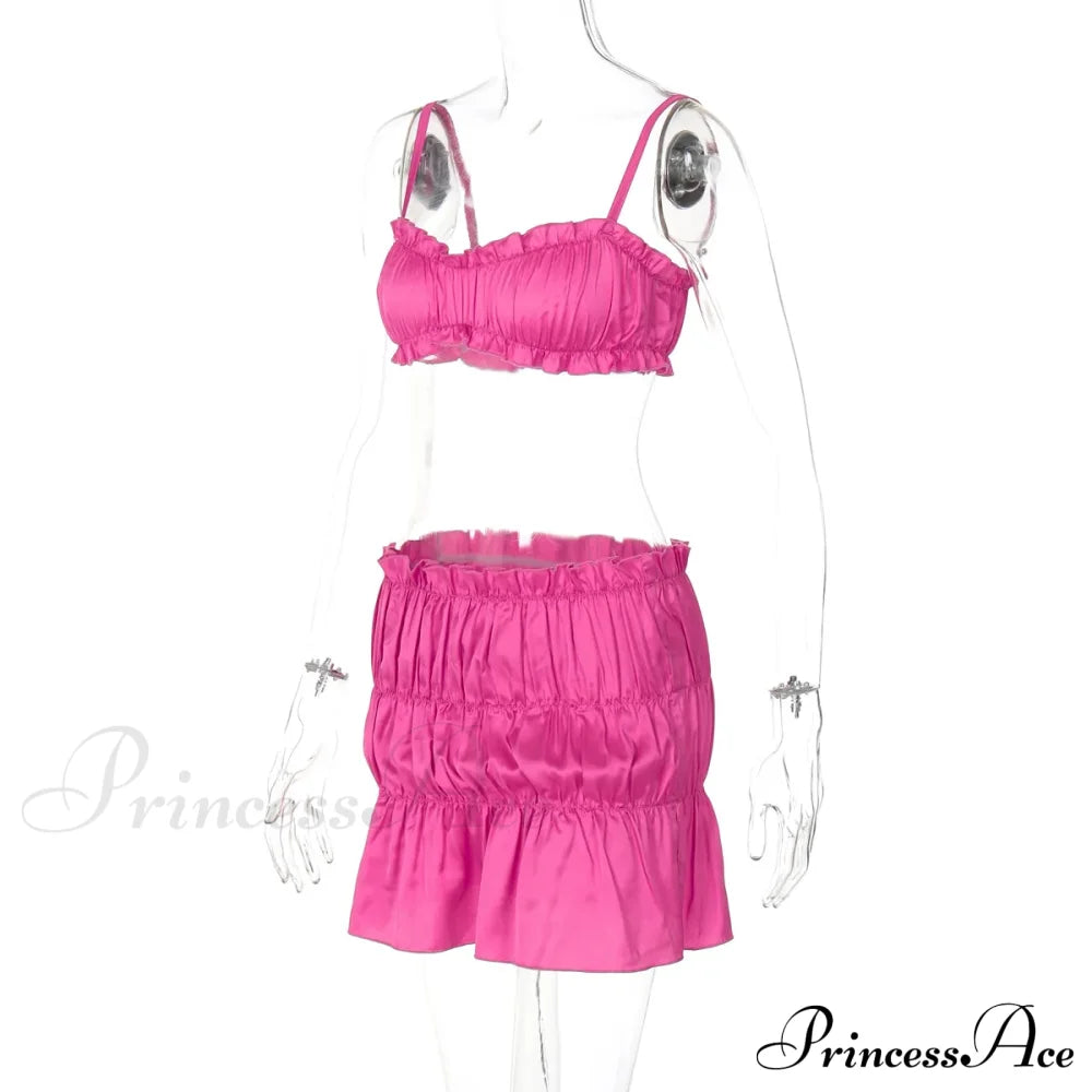 Ruched Satin Bralette Charming And Mini Skirt Set Top Skirts 2 Pieces