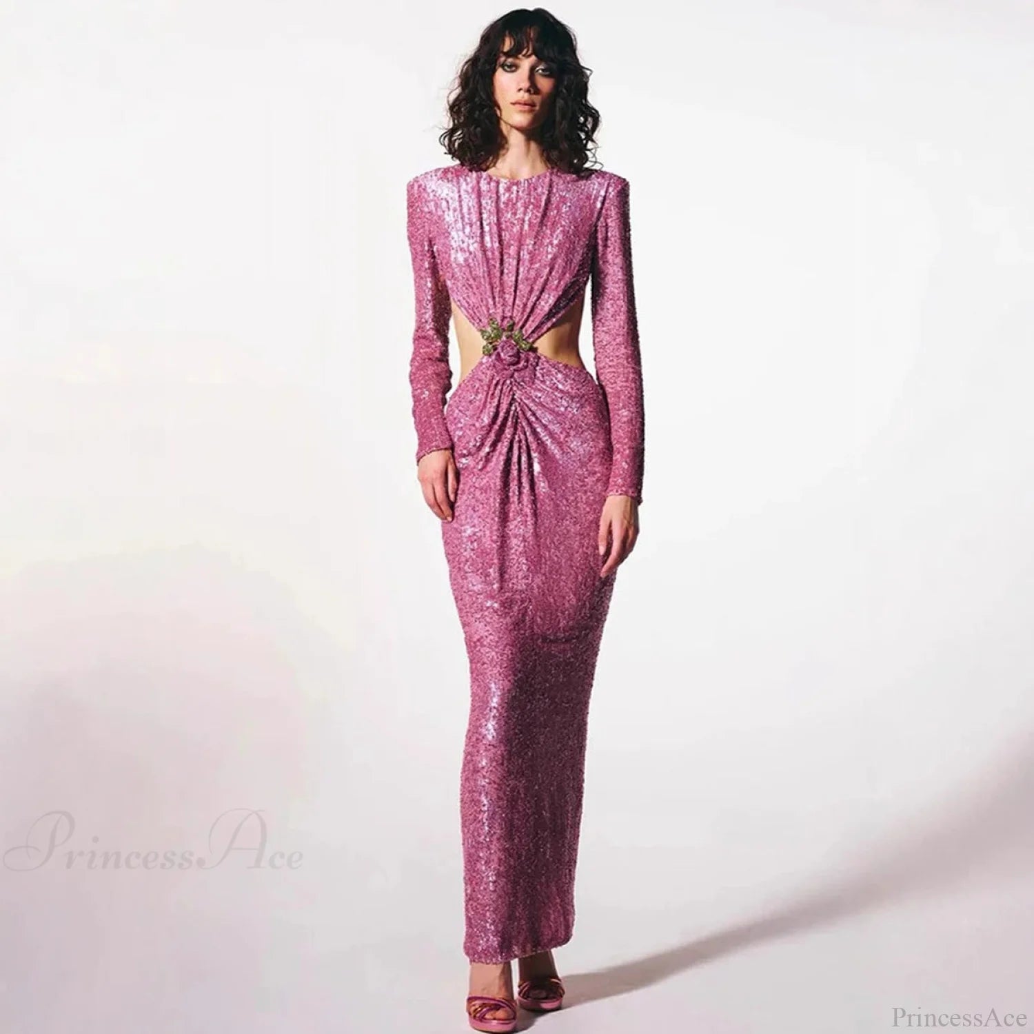 Ruched Sequin Waist Cutout Prom Dress promdress-250223