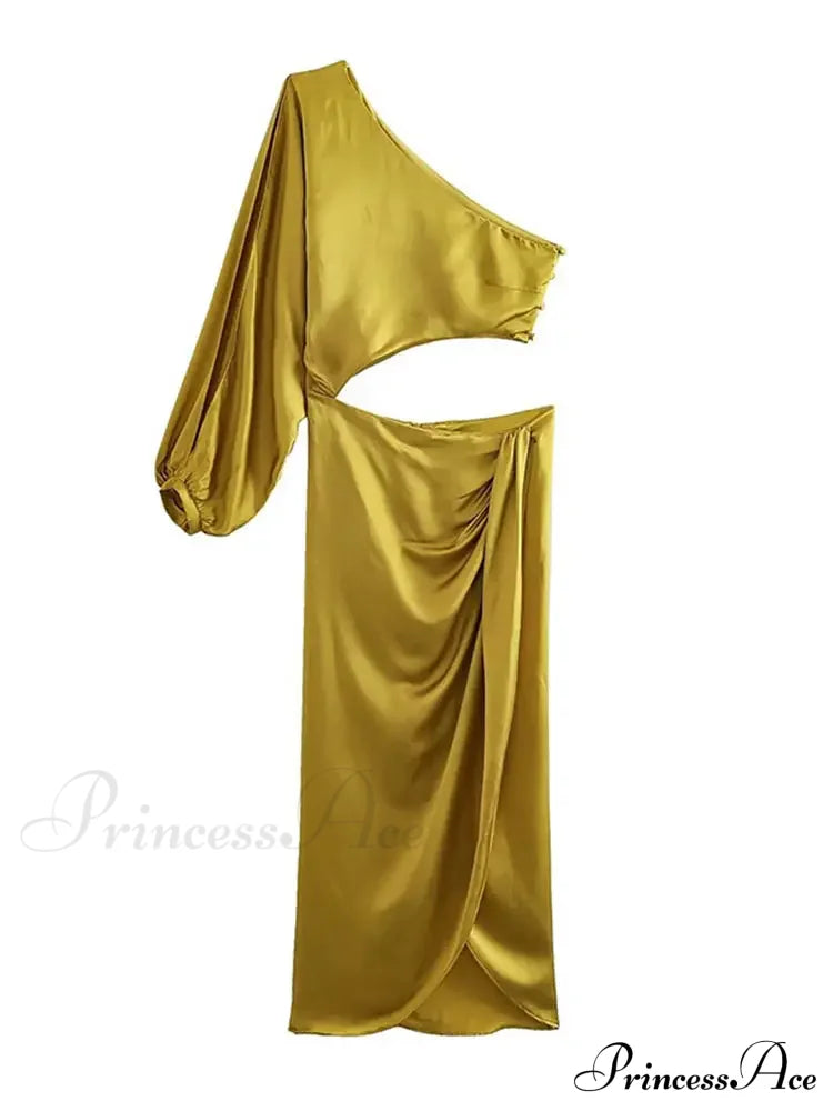 Ruched Split Maxi Dress Yellow / S