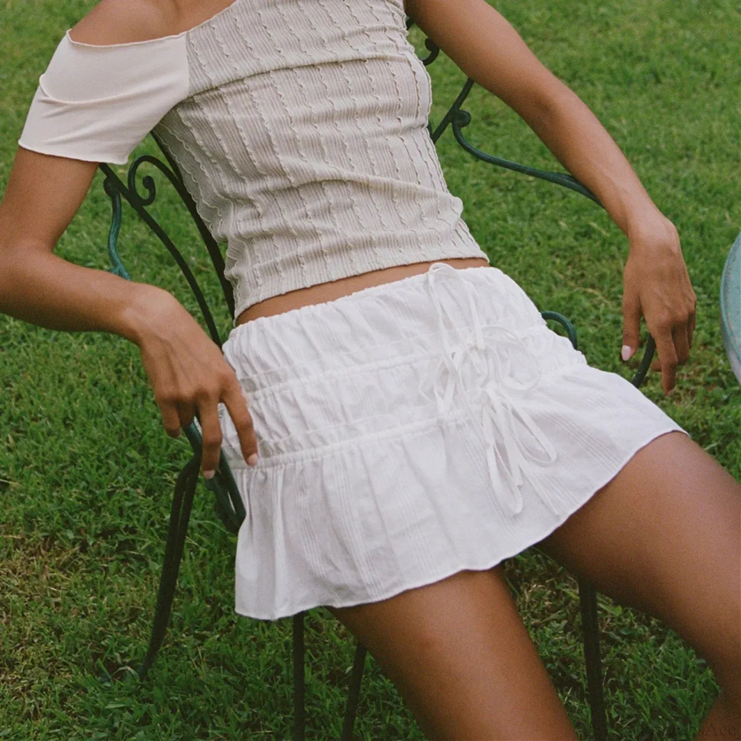 Ruched Tie-Up Front A-Line Skirt skirts-250223