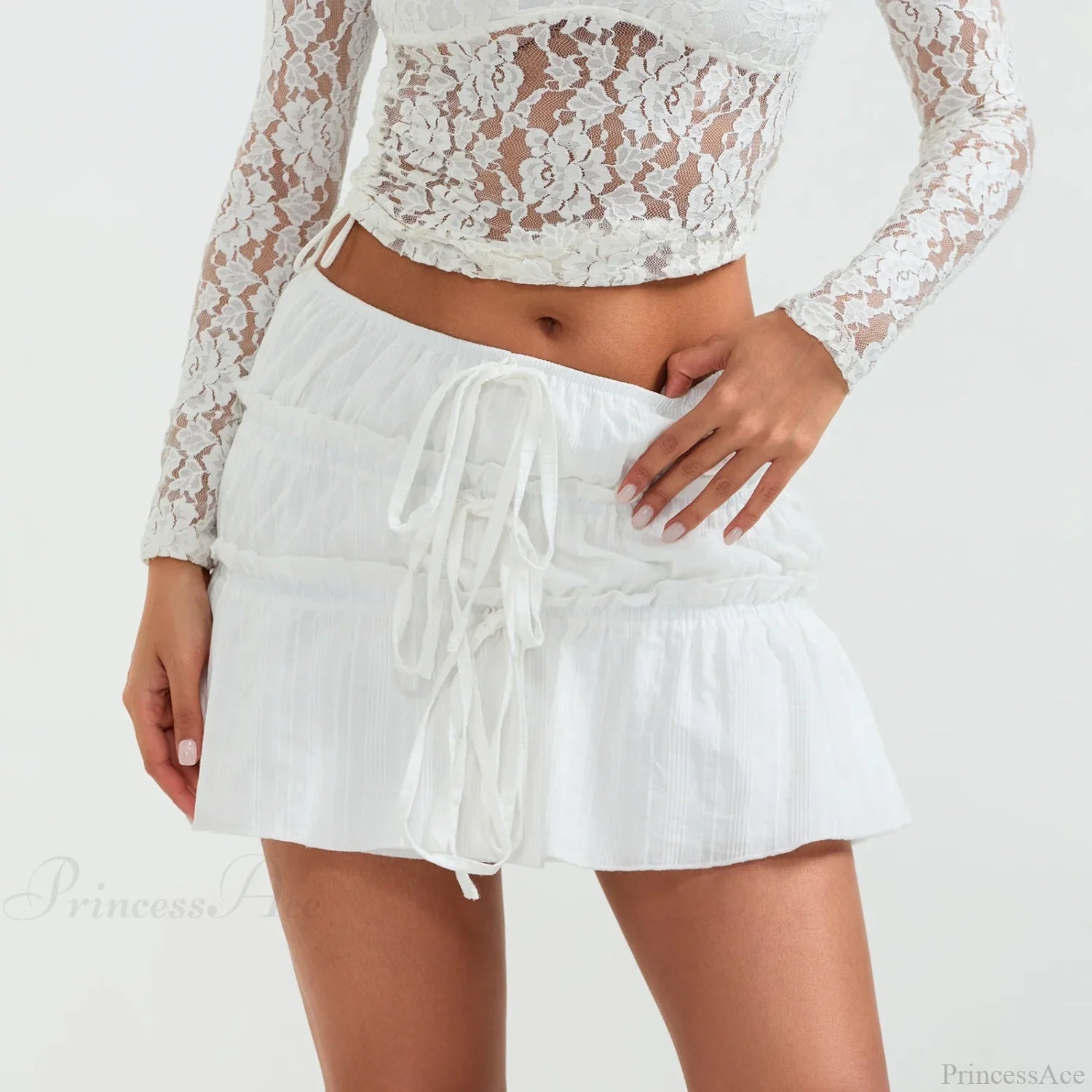 Ruched Tie-Up Front A-Line Skirt skirts-250223