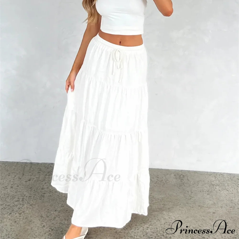 Ruffle Elastic High Waist Maxi Tiered Prairie Skirt