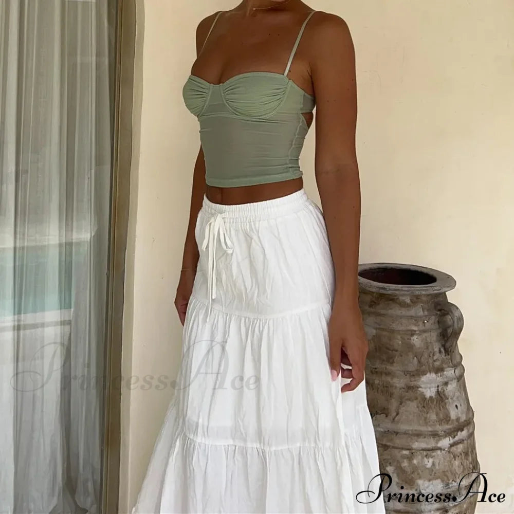 Ruffle Elastic High Waist Maxi Tiered Prairie Skirt