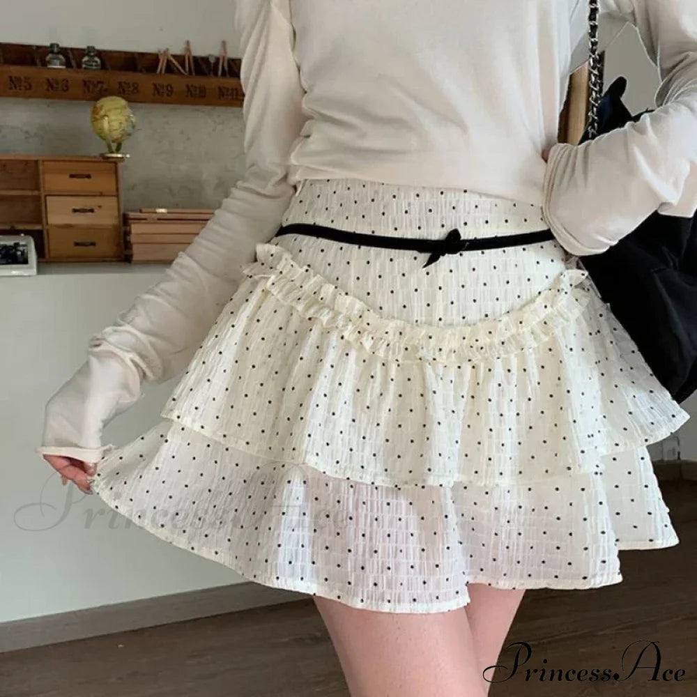 Ruffle Fairycore Lace Bow Layered Dot Skirt