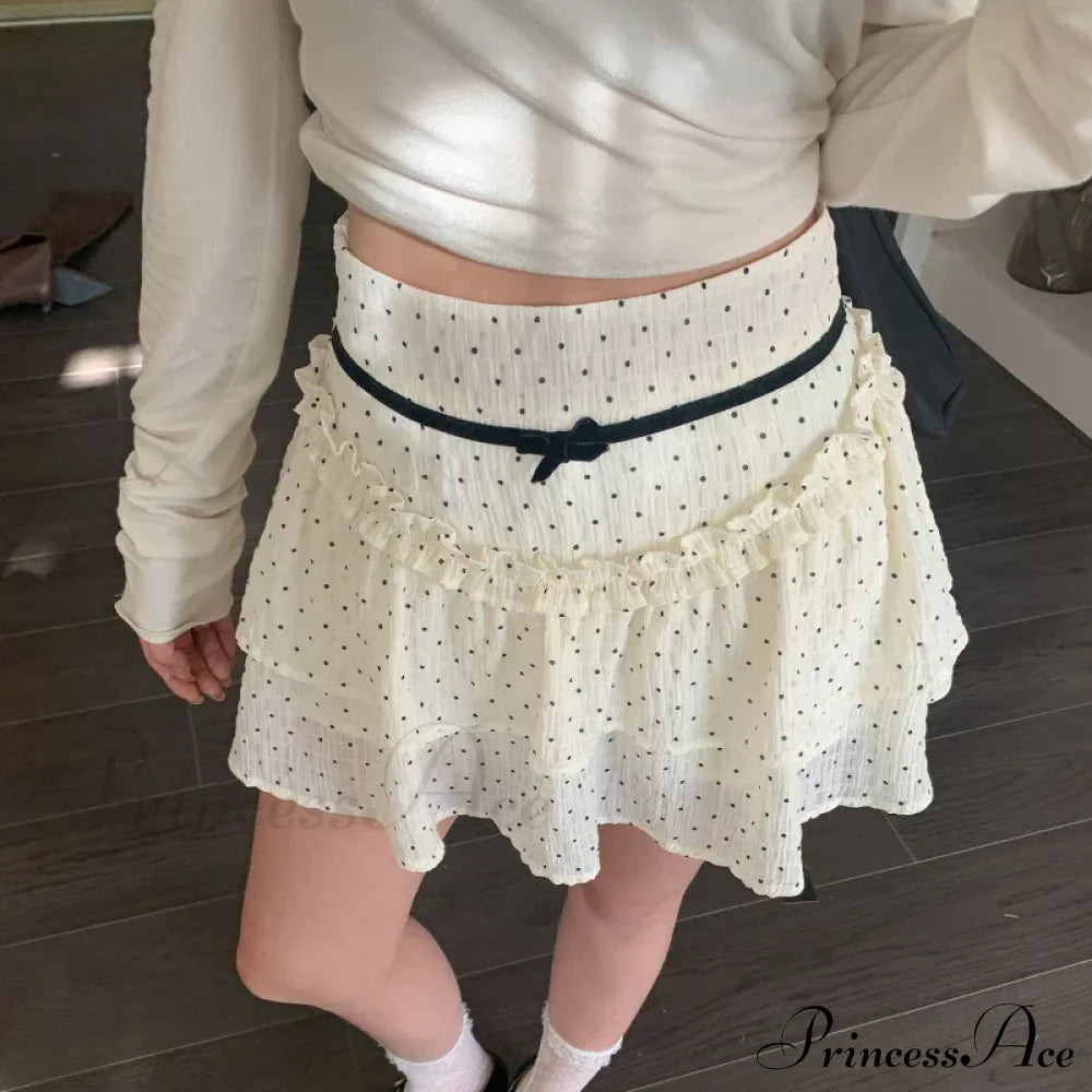 Ruffle Fairycore Lace Bow Layered Dot Skirt