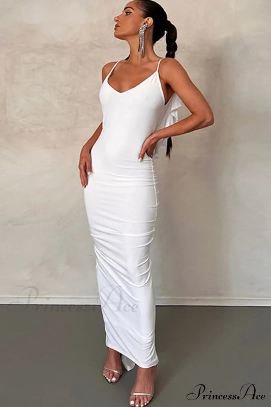 Ruffle Ruched Cami Dress White / L Maxi Dresses