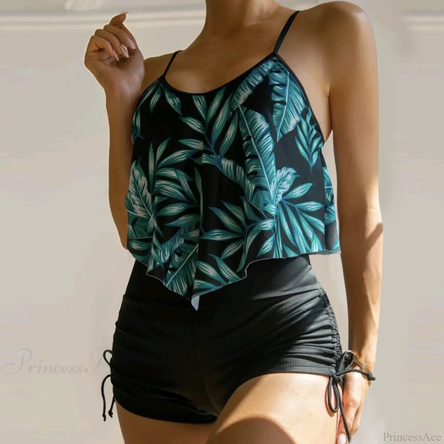 Ruffle Strap Plus Size Two Piece Set