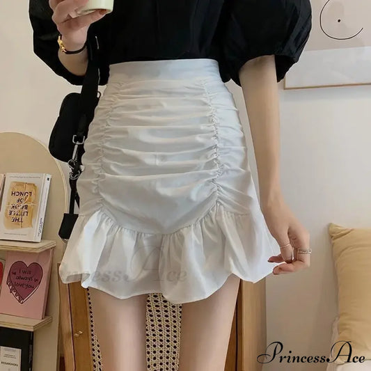 Ruffle Sweet Mini Skirt White A-Line Solid Cute