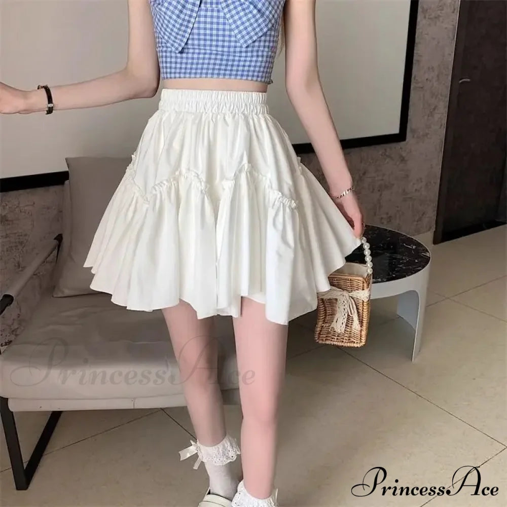 Ruffle White Mini Skirt Elegant Irregular Patchwork