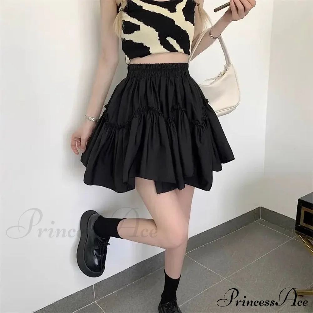 Ruffle White Mini Skirt Elegant Irregular Patchwork