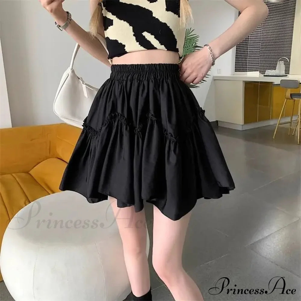 Ruffle White Mini Skirt Elegant Irregular Patchwork Black / S