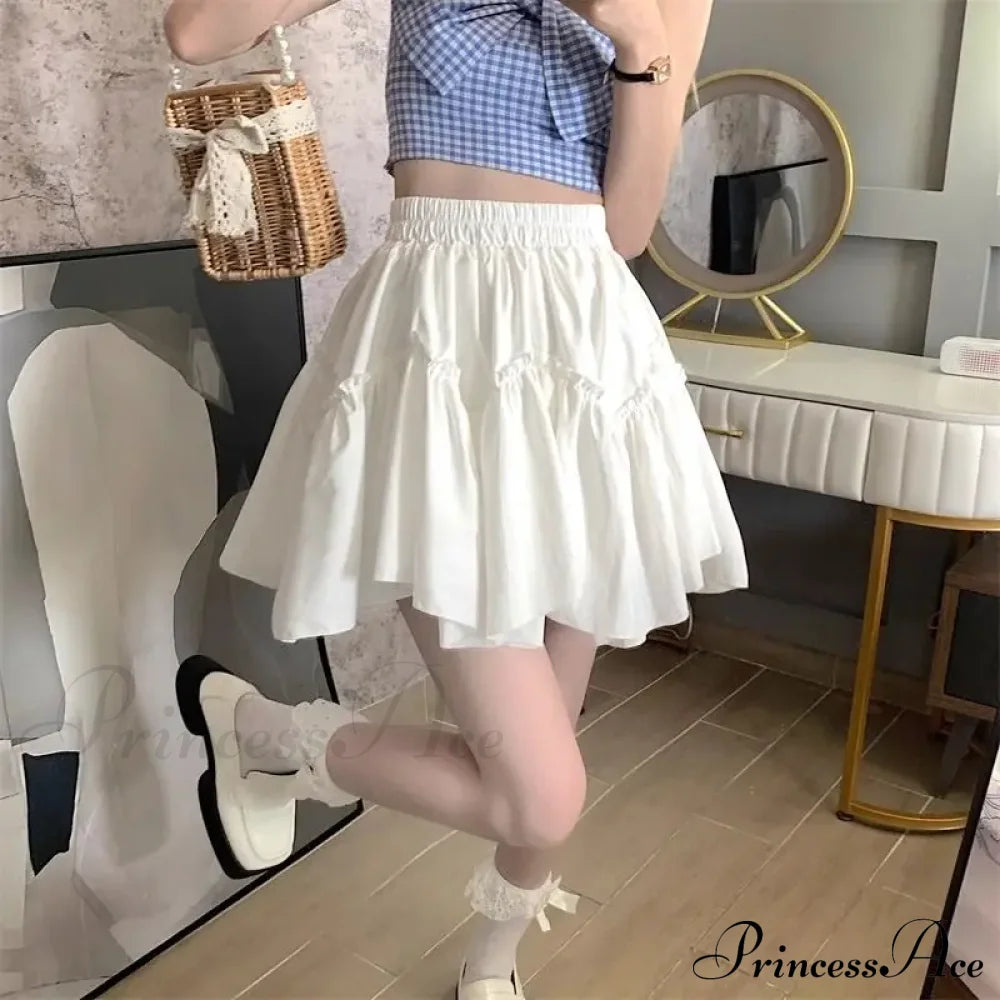 Ruffle White Mini Skirt Elegant Irregular Patchwork / S