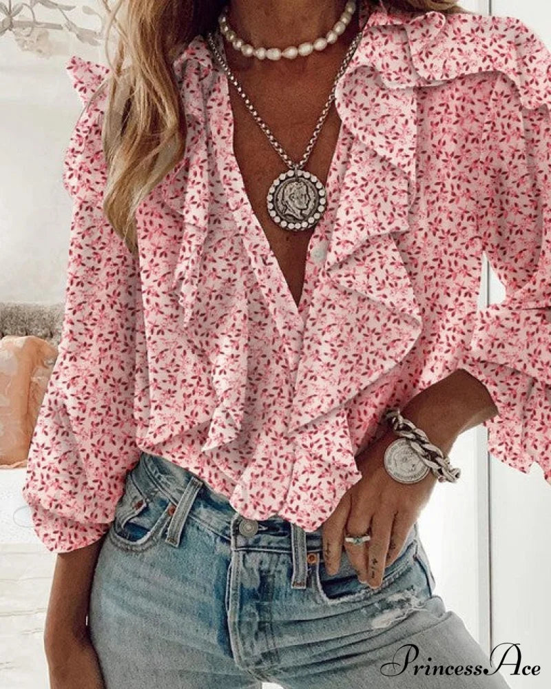 Ruffled Blouse By Vera Pink / S Tops & Blouses