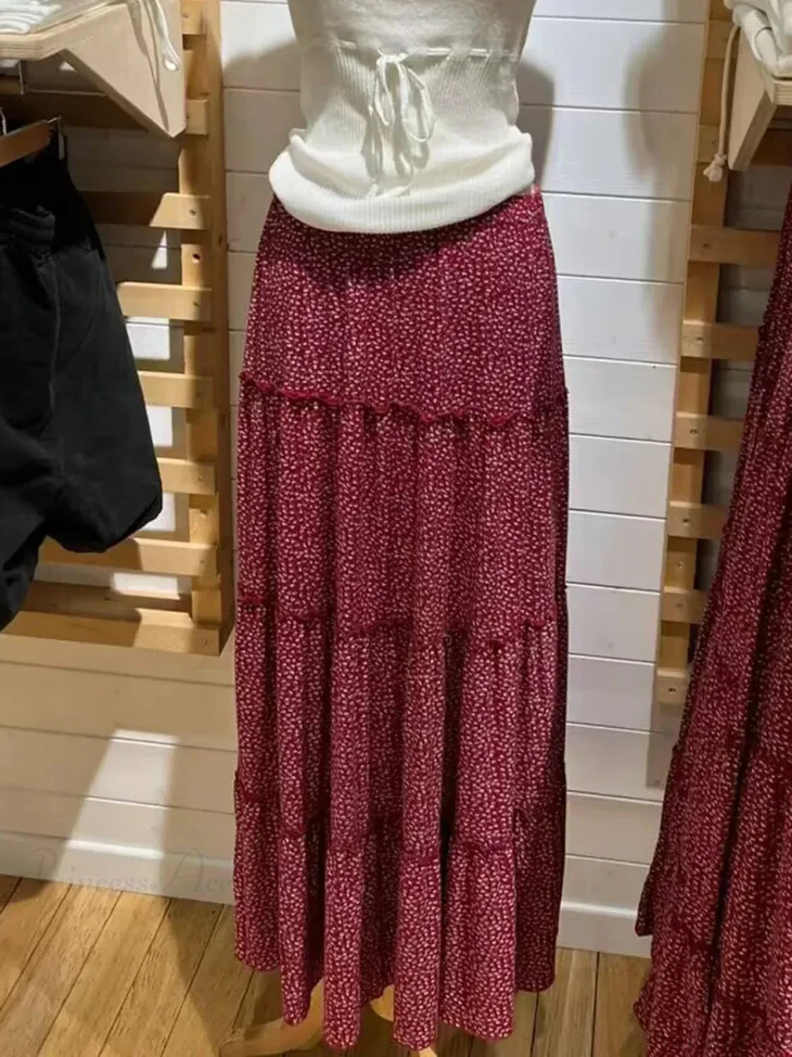 Ruffled Floral Red High Waist A-Line Skirt Red / One Size skirt-250126