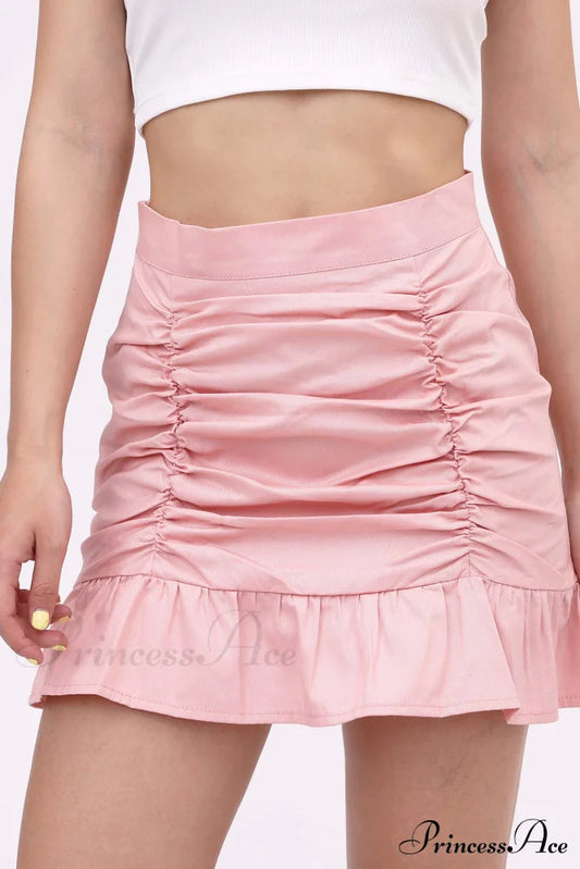 Ruffled Folded Skirt Pink / S Skirts