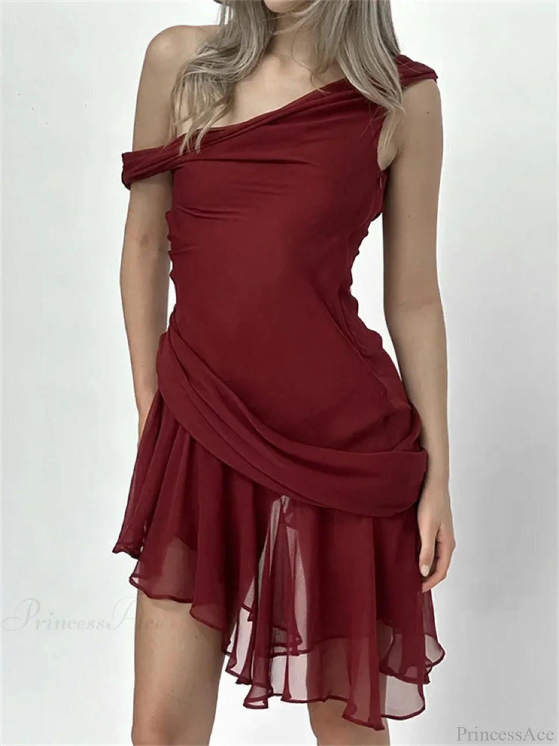 Ruffled Mesh Patchwork Mini Dress Red / S minidress-250223