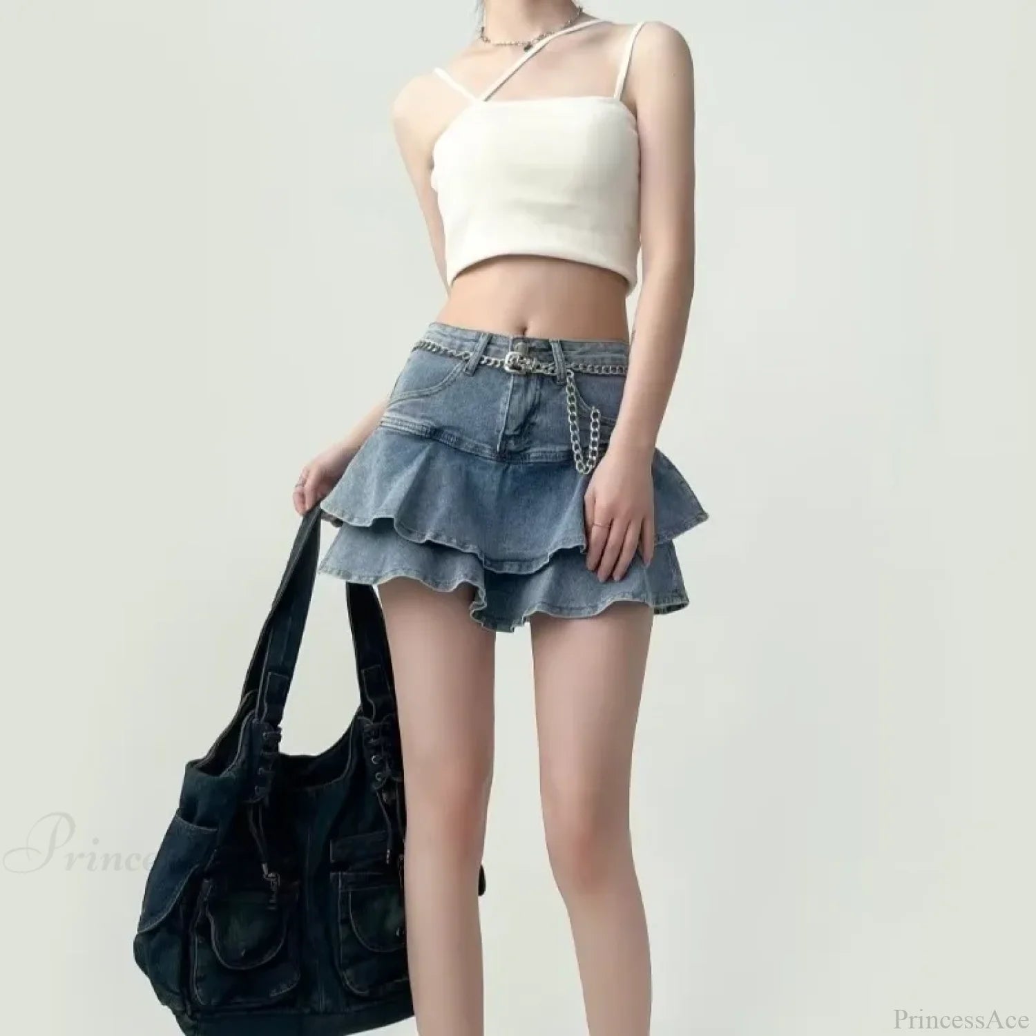Ruffled Micro Denim School Skirt skirts-250223